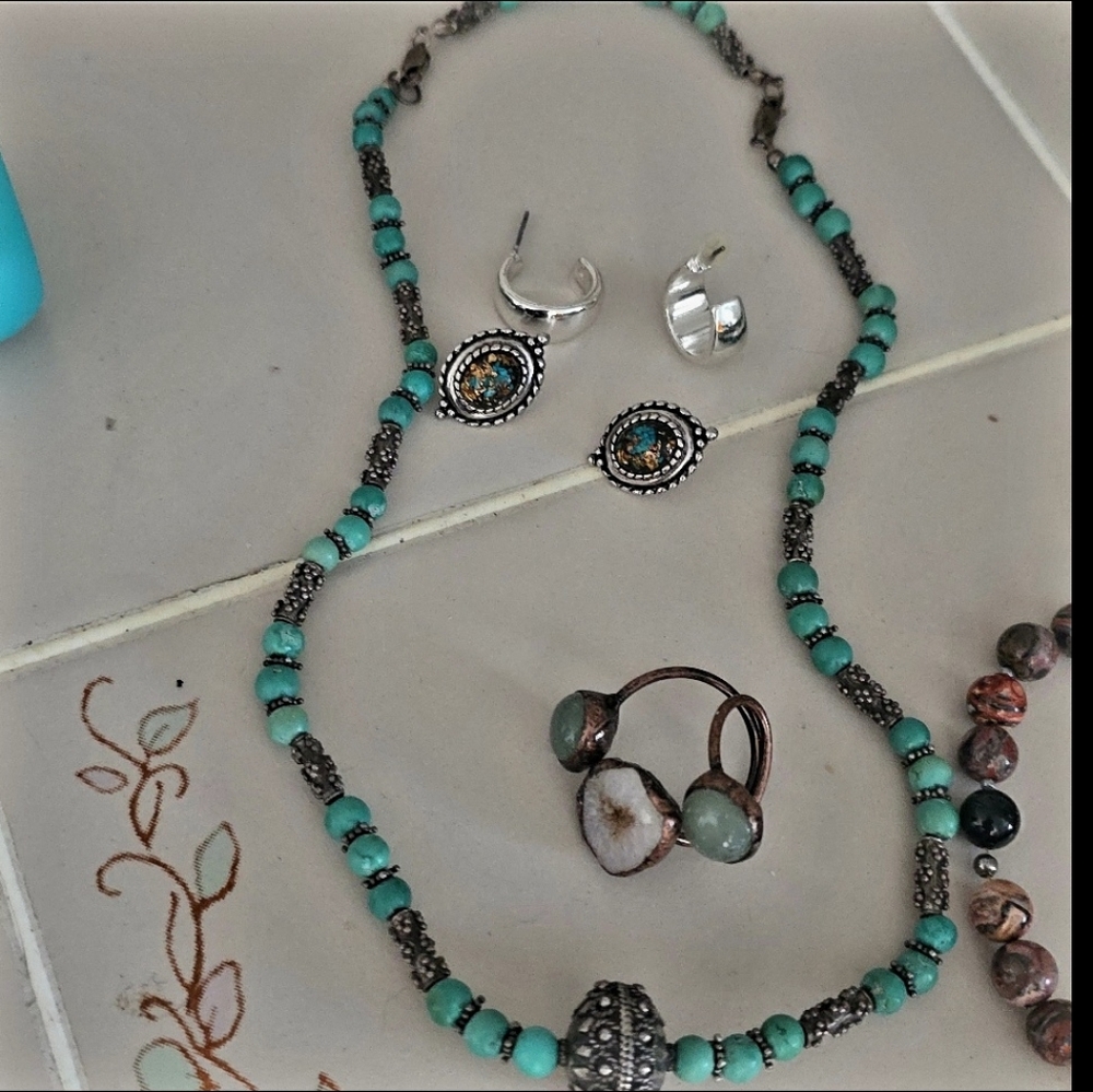 Set 9.40 Sterling Hallmarked Earrings And Artisan Wear 2 Ways Necklace x4 - Picture 14 of 17